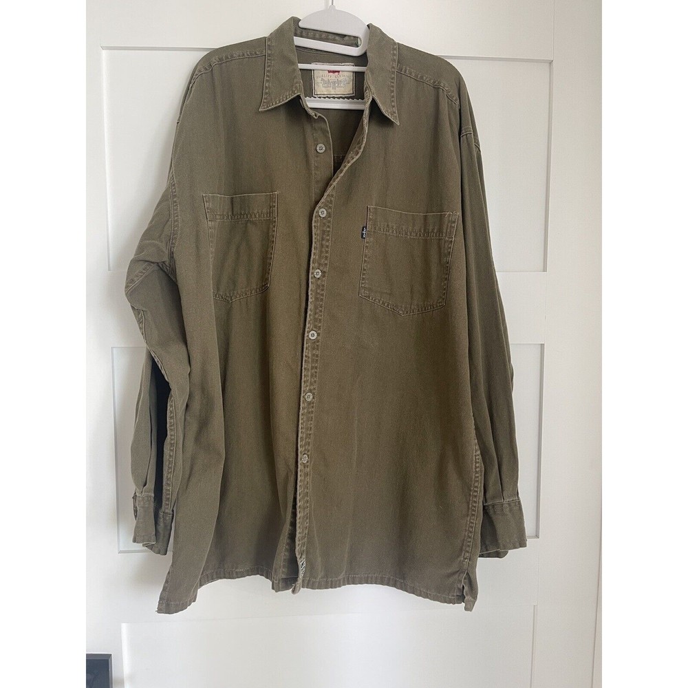 LEVI'S Heavy Cotton Work Shirt Mens L Chore Green Long Sleeve Button Up